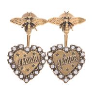 J'Adior Earrings Antique Metal, Bees with Crystals Gold