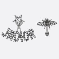 J'Adior Earrings Antique Metal with Crystals Silver