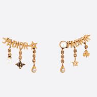 J'Adior Earrings Antique Metal Drop Charms with White Crystals Gold