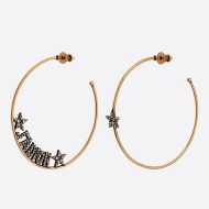 J'Adior Earrings Antique Metal Hoops with White Crystals Gold