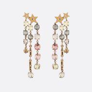 J'Adior Earrings Antique Metal Stars and Multicolor Crystals Gold
