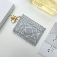 Lady Dior Card Holder Patent Cannage Calfskin Silver