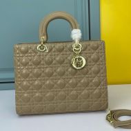 Large Lady Dior Bag Cannage Lambskin Apricot/Gold