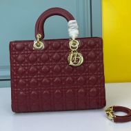 Large Lady Dior Bag Cannage Lambskin Burgundy/Gold