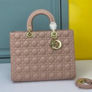 Large Lady Dior Bag Cannage Lambskin Pink/Gold