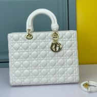 Large Lady Dior Bag Cannage Lambskin White/Gold