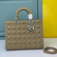 Large Lady Dior Bag Cannage Lambskin Apricot/Silver