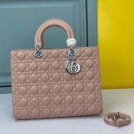 Large Lady Dior Bag Cannage Lambskin Pink/Silver