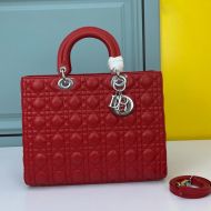 Large Lady Dior Bag Cannage Lambskin Red/Silver