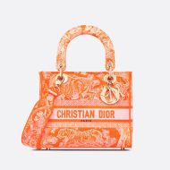 Medium Lady D-lite Bag Toile de Jouy Motif Canvas Orange