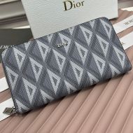 Large Dior Zip Wallet CD Diamond Motif Calfskin Grey
